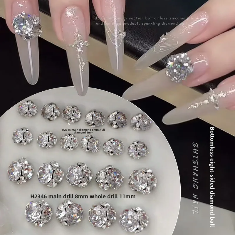 LYLE 3pcs Octagon Rose Cut Zircon Stacked Nail Gems Shiny No Setting Finished Rhinestone Balls Press On Nail Manicure Supplies