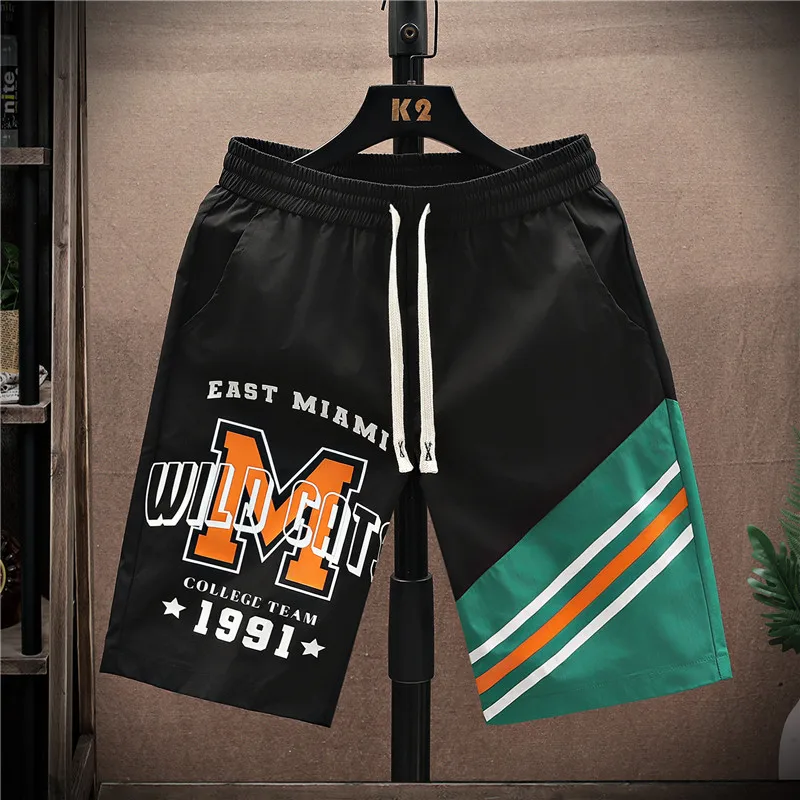 

Мужские летние шорты из ледяного шелка с принтом, охлаждающие, прямого кроя, для пляжа, повседневные, модные, молодежные