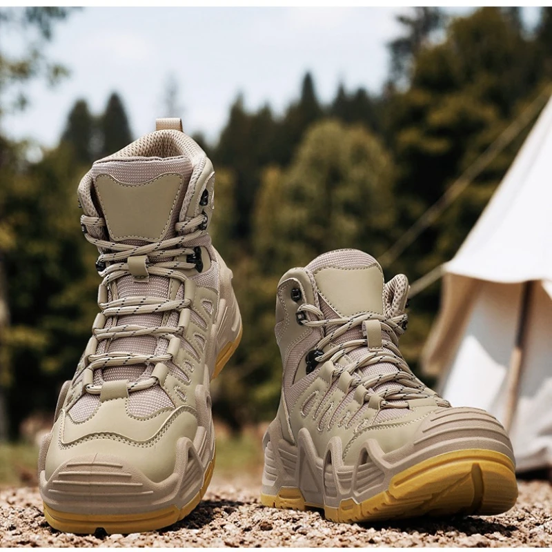 أحذية رجالية عالية الجودة بلون سادة مقاومة للاهتراء ومضادة للانزلاق في الهواء الطلق برباط علوي تصميم علامة تجارية احترافية أحذية المشي لمسافات طويلة خفيفة الوزن أصلية