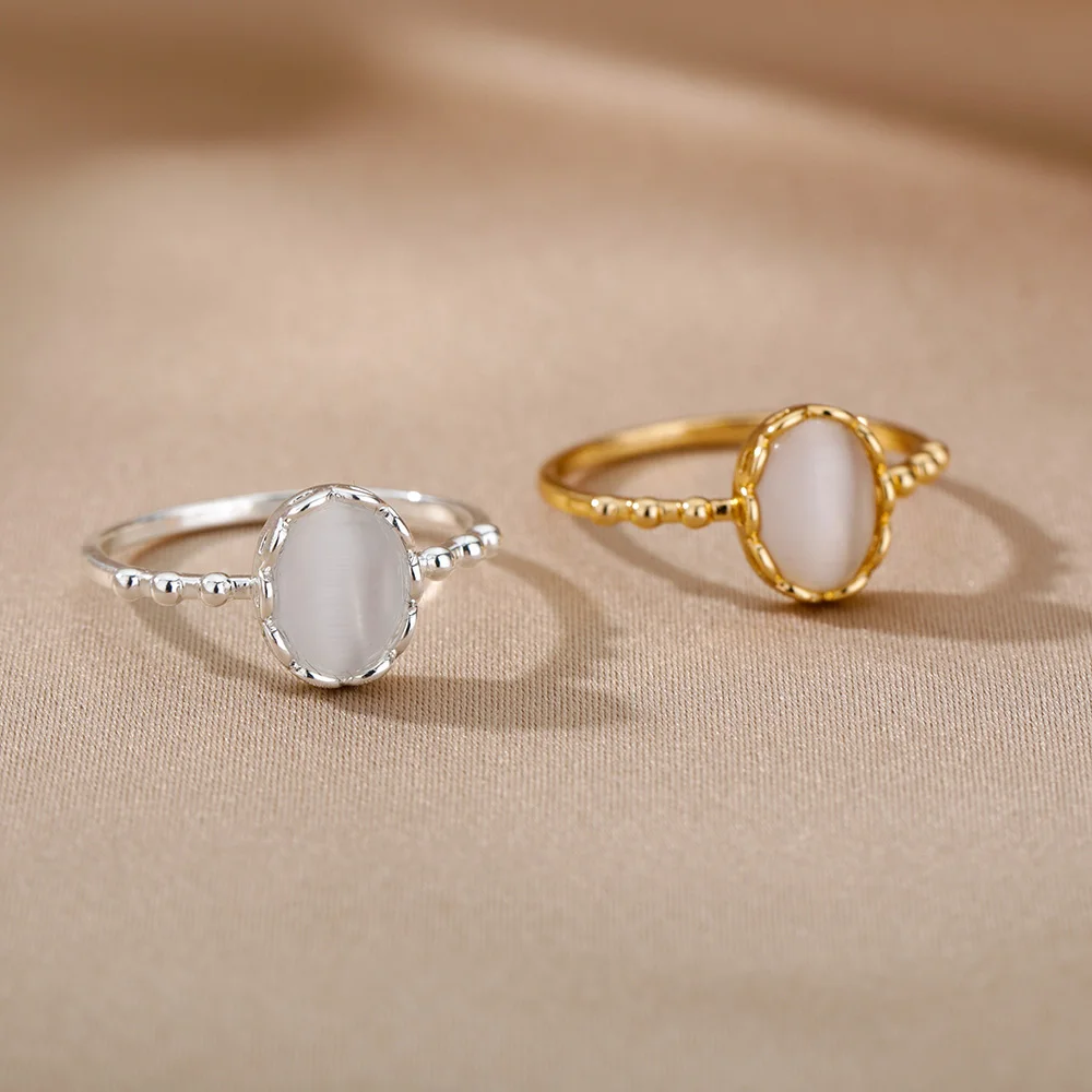 White Opal Rings For Women Lover Gold Color Female Engagement Wedding Ring Fashion Finger Jewelry Birthday Gift 2024 Trend