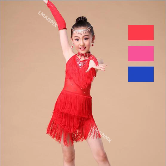 Latin Dance Kids Competition Costumes Bachata Junior Red Girls Fringe Latin Salsa Dresses Ballroom Tango Latin Dresses