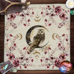 Moon Owl Tarot Card Table Cloth with Floral Wicca Altar Cloth Witchcraft Astrology Oracle Cards Pad Home Decor Divination Tools