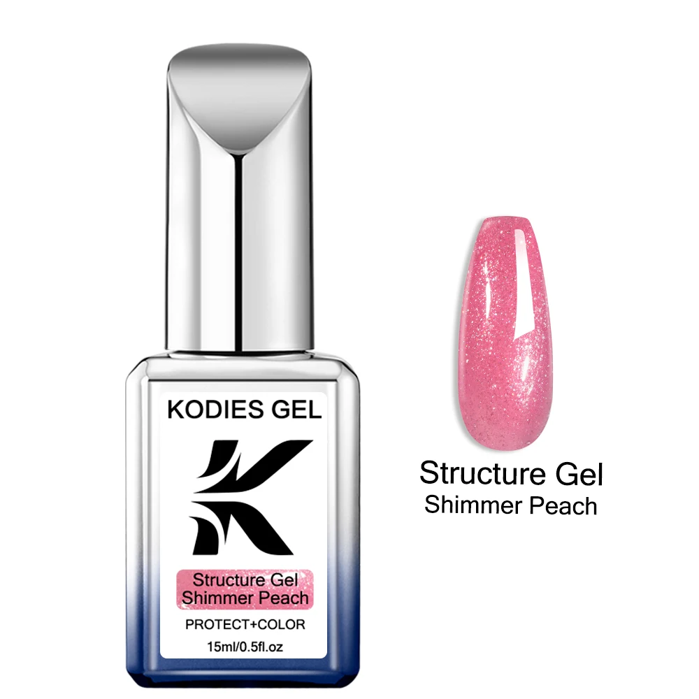 KODIES GEL Shimmer Rubber Base Gel Nail Polish 15ML Aurora Pink Sparkle Structure Gel Varnish Semi Permanent UV/LED Manicure Art