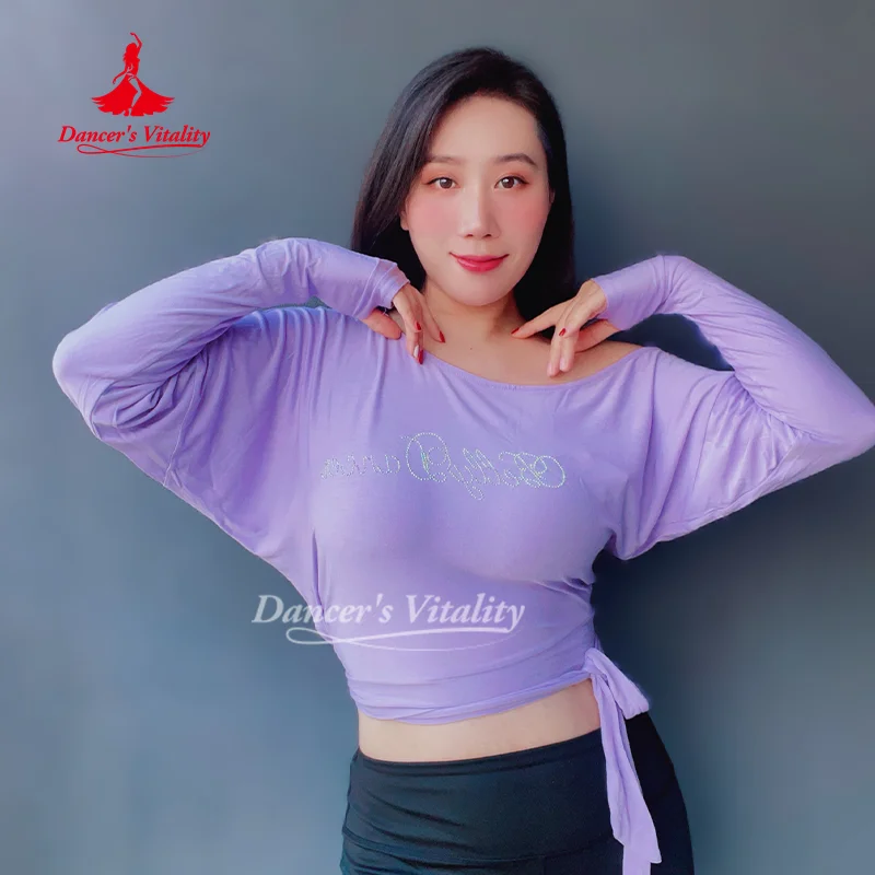 Top BellyDance para ropa de práctica de danza oriental para adultos y niños, cómoda y transpirable, de algodón puro, de manga larga
