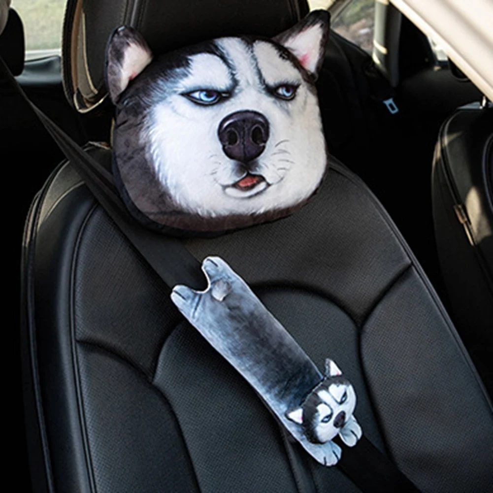 Cute Dog Car Headrest Car Neck Pillow Novelty Heads Support Cushion Interior Car Accessories Vehicle Supplies