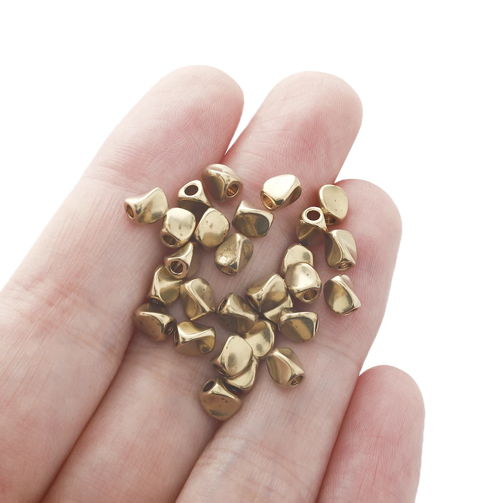 50pcs Raw Brass Irregular Loose Beads Twisted Slide Spacer Beads For Diy Nacklace Bracelet Handmade Jewelry Making Accessories