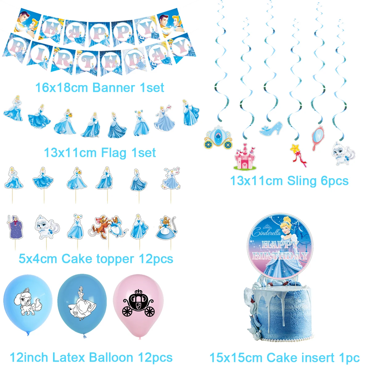 Fairy Tale Cinderella Princess Theme Birthday Party Decoration Supplies Disposable Cutlery Balloon Background Baby Shower Gift