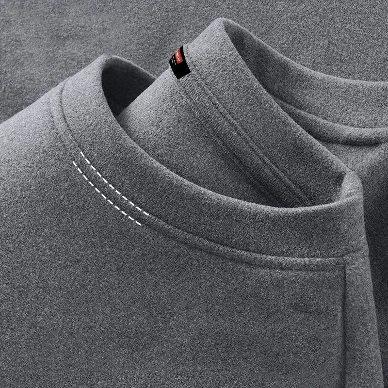 Men's Crew Neck Double Warm Fleece Long Sleeve T-shirt Autumn Winter Soft Skin-friendly Thermal Undershirt