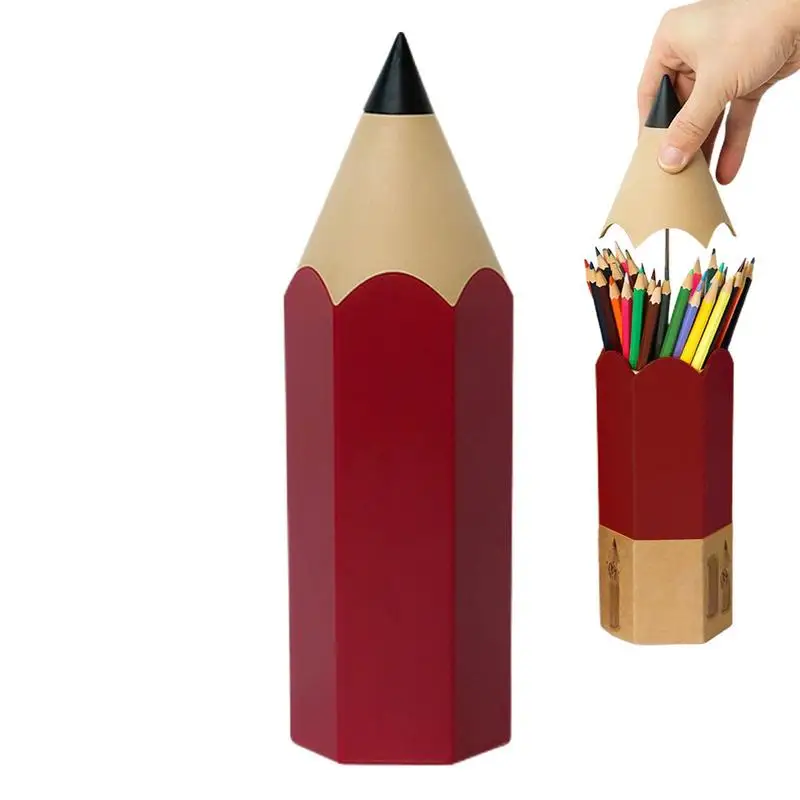 Cute Pencil Holder Capacity Pencil Shape Pen Holder with Dustproof Lid Ideal Organizer for Students Classrooms Desktops Desktop