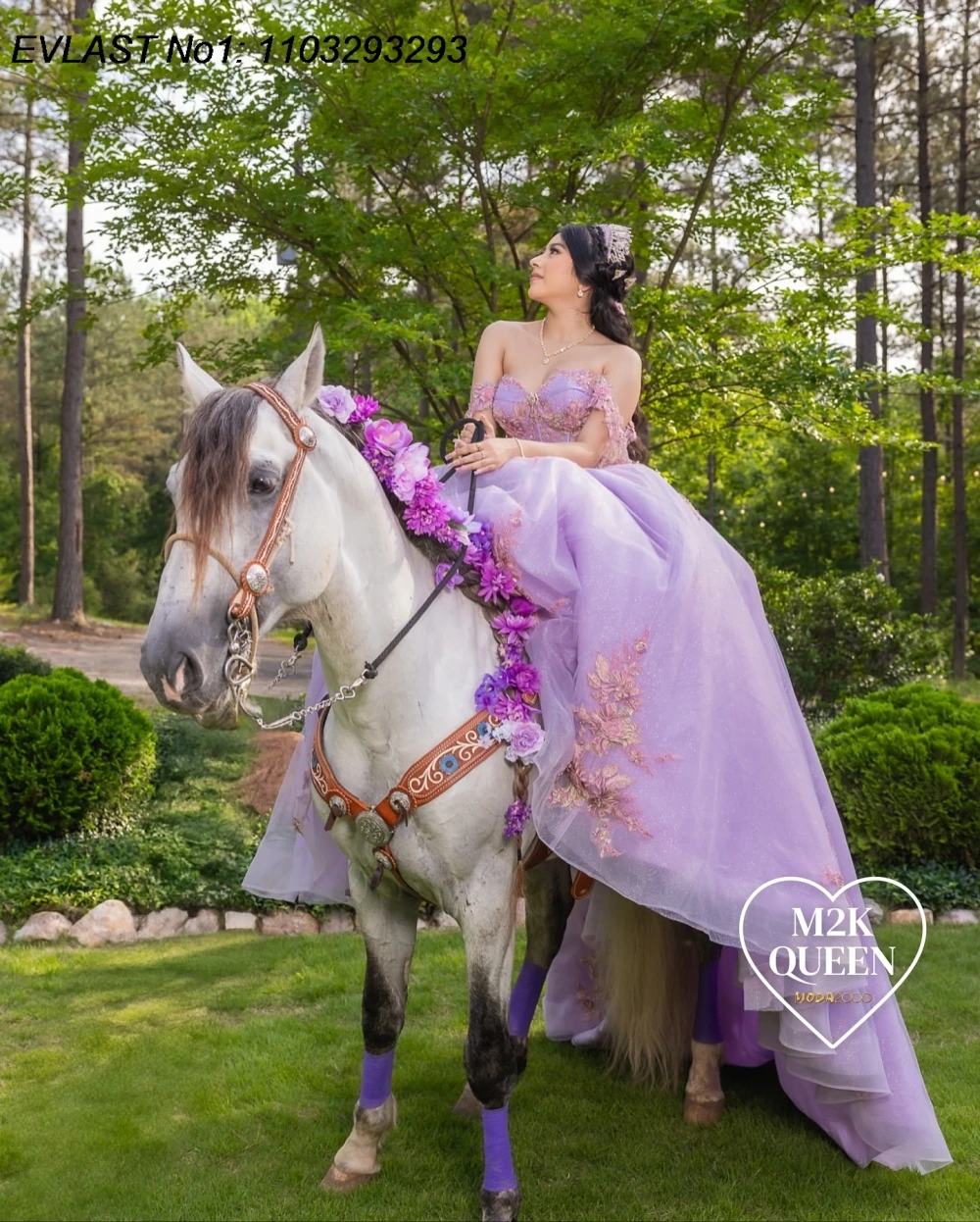 EVLAST カスタマイズされた光沢のあるライラック色のキンセアニェーラドレス、舞踏会用ガウン、レースアップリケ、ビーズ刺繍、チャロ、スイート16、ベスティドス・デ・15・アノス E1QN564