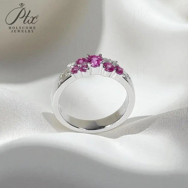 14K Ring Flower Bud Shape Pink Sapphire 10K 925 Sterling Silver Wedding Band ​jewelry for Woman Gifts Sweet Style Romantic Charm