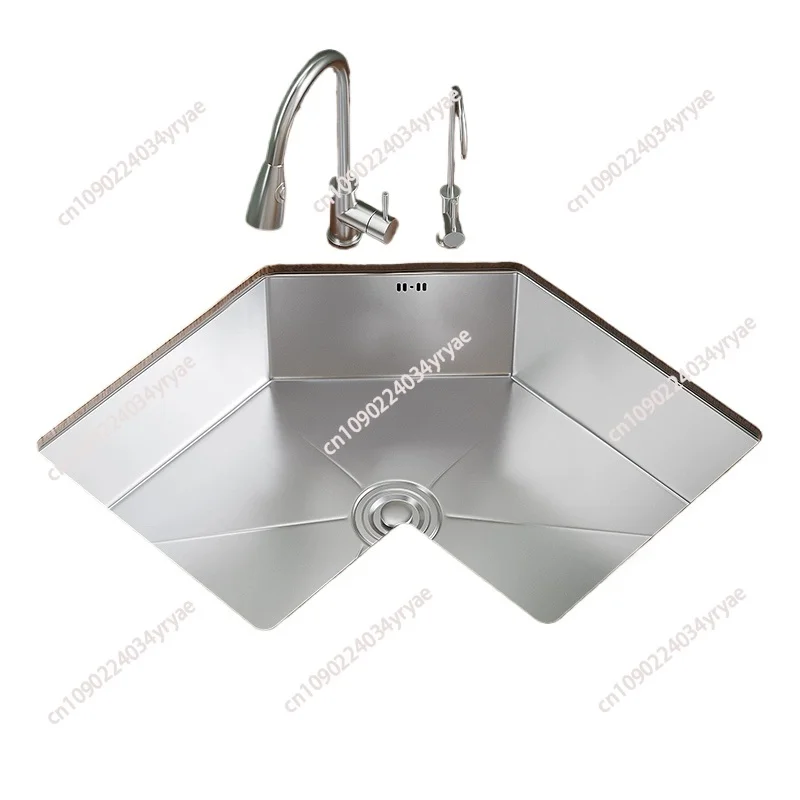 304 Stainless Steel L Shaped Corner Sink Kitchen Special-shaped Large Single Bowl Sink Custom Dish Washing Basin