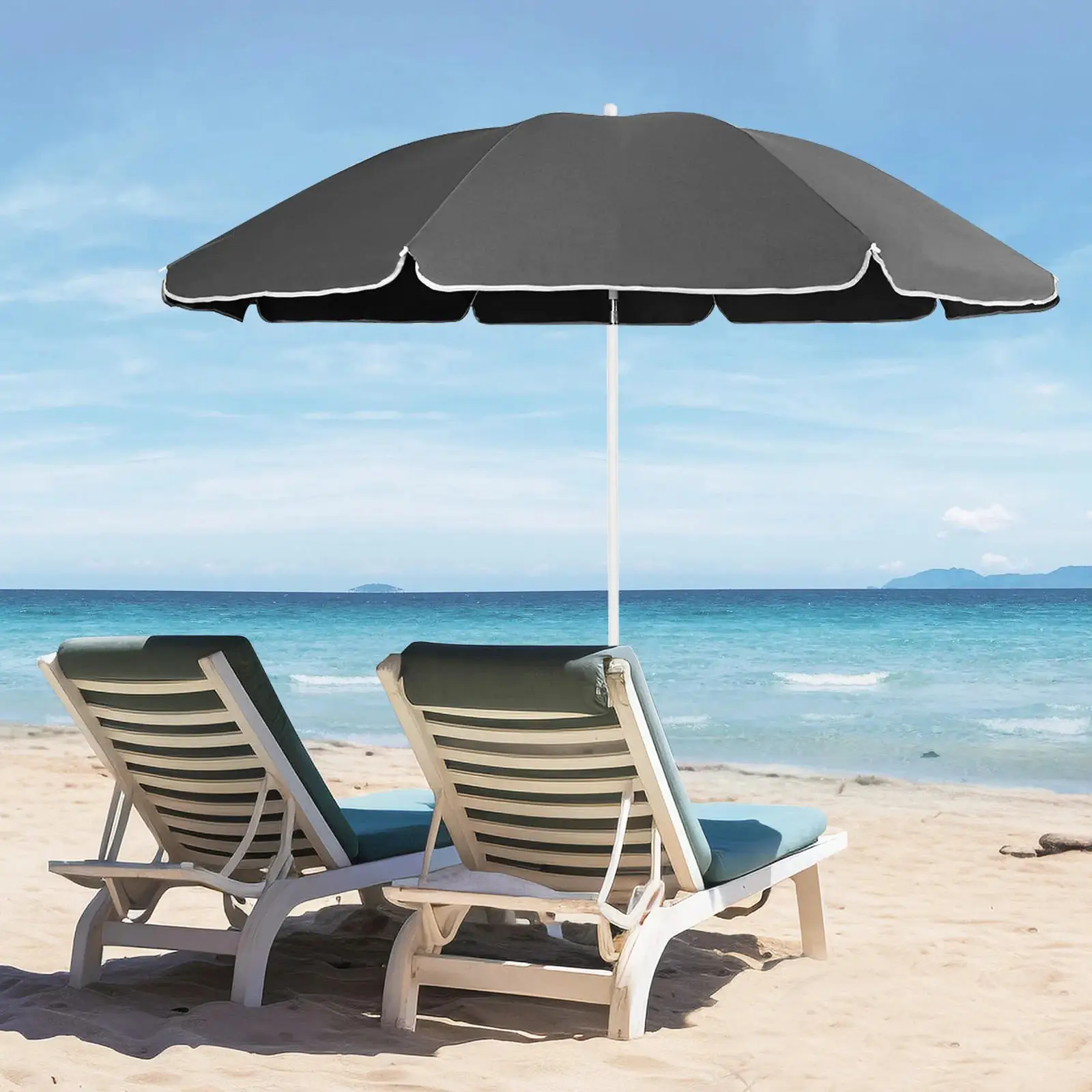 19/22mm Diameter Pole 100% Polyester Canopy Balcony Parasol Beach Umbrella with Carrying Bag