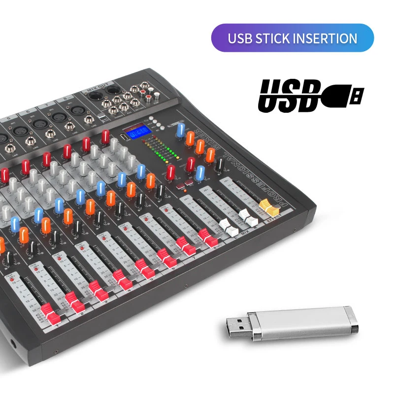 المهنية 8 قناة جهاز مزج الصوت Dj المرحلة وحدة التحكم خلاط الصوت الرقمي مع ترويسة تيار تحكم الكمبيوتر USB تسجيل dsp