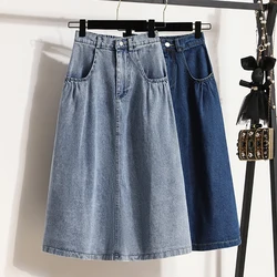 OHRYIYIE Large Size 3XL Denim Skirt Women 2024 New Casual Cotton High Waist Jean Skirt Female Mid Long Washed Skirt Lady S-3XL