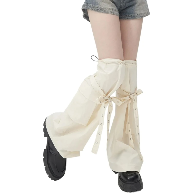 Harajuku Cargo Drawstring Boot Cover with Eyelets Straps Pocket Leg Warmer Socks