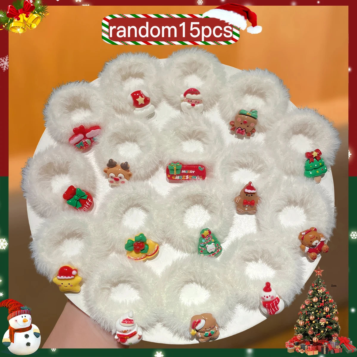 من المألوف أنيقة عشوائية 15 قطعة من إكسسوارات شعر عيد الميلاد للسيدات، أربطة شعر لطيفة للعب الأدوار، هدايا للنساء