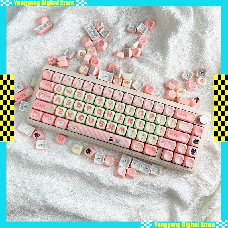 

Cute Cat Keycaps MOA ASA Highly 120 Keys Pink Cat Heat Sublimation Cherry MX Switches Customized Keycap for Mechanical Keyboard