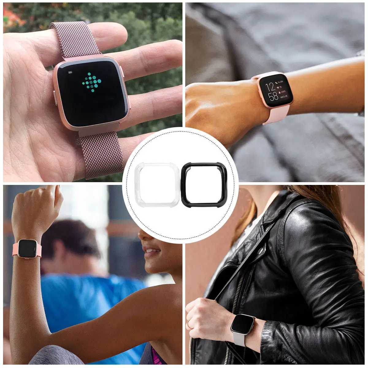 

2Pcs Premium Tpu Smart Watch Shell Full Body Protection Dustproof Greaseproof Fingerprints Proof Easy Access Buttons Black Clear