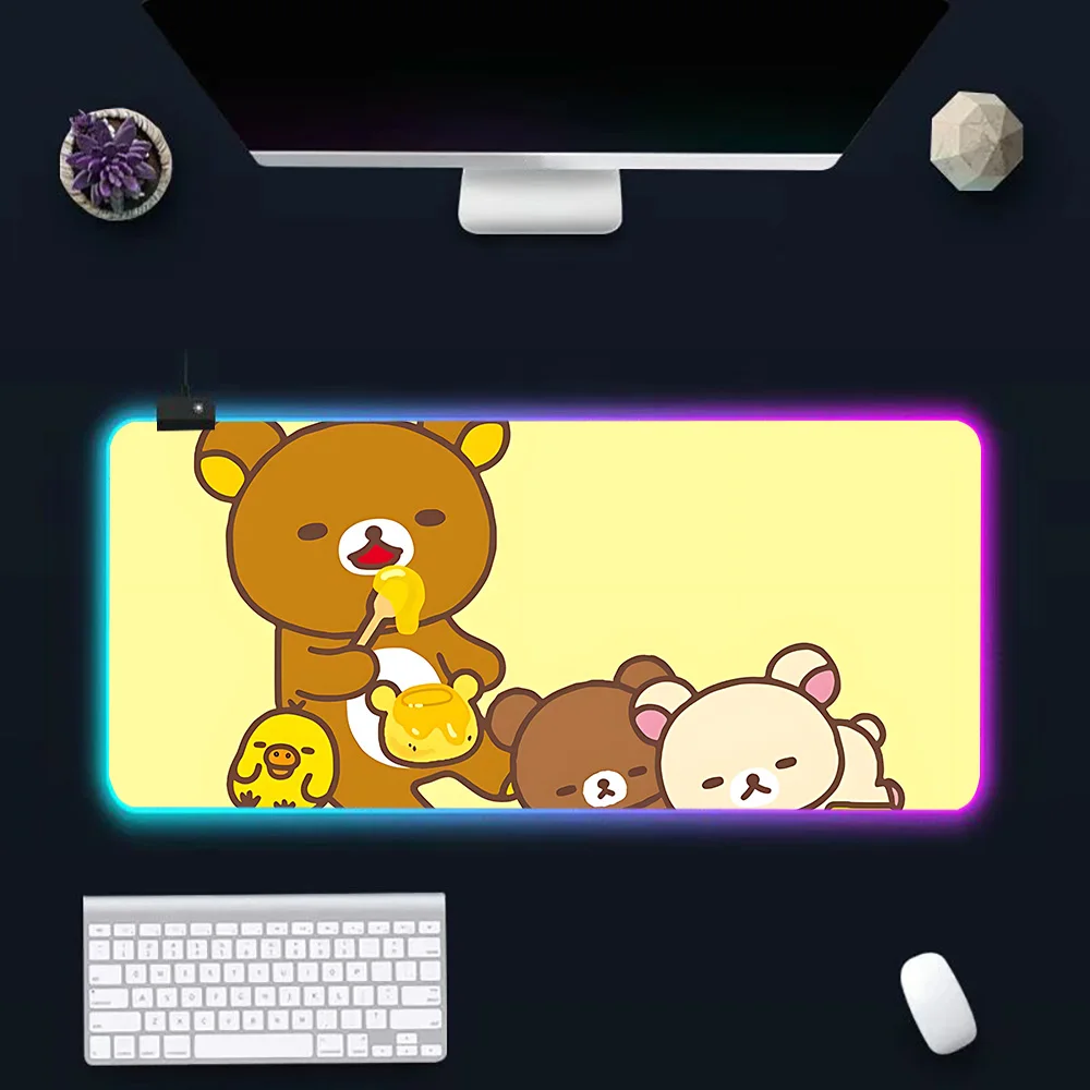 R-Rilakkuma-Tapis de souris pour clavier gamer RVB, sous-tapis lumineux LED, tapis en caoutchouc pour ordinateur de jeu