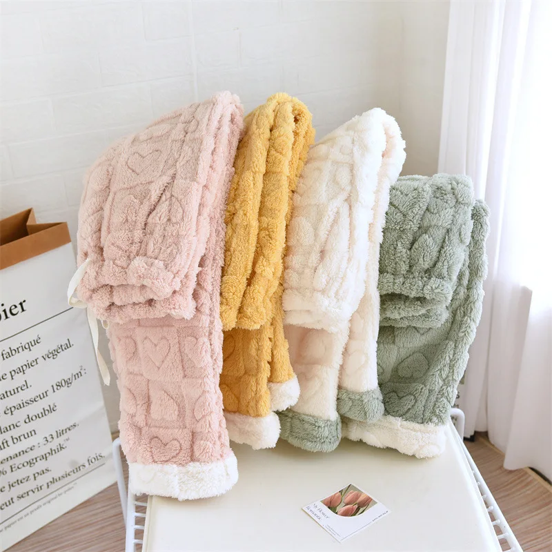

Thickened Pajama Pants Coral Fleece Flannel Elastic Waist Autumn Winter Women's Home Pants Plus Size Female Outdoor Trousers