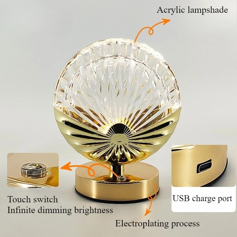 Bonita lámpara de noche de estilo europeo, luces nocturnas decorativas, lámparas de mesa con Interruptor táctil recargable