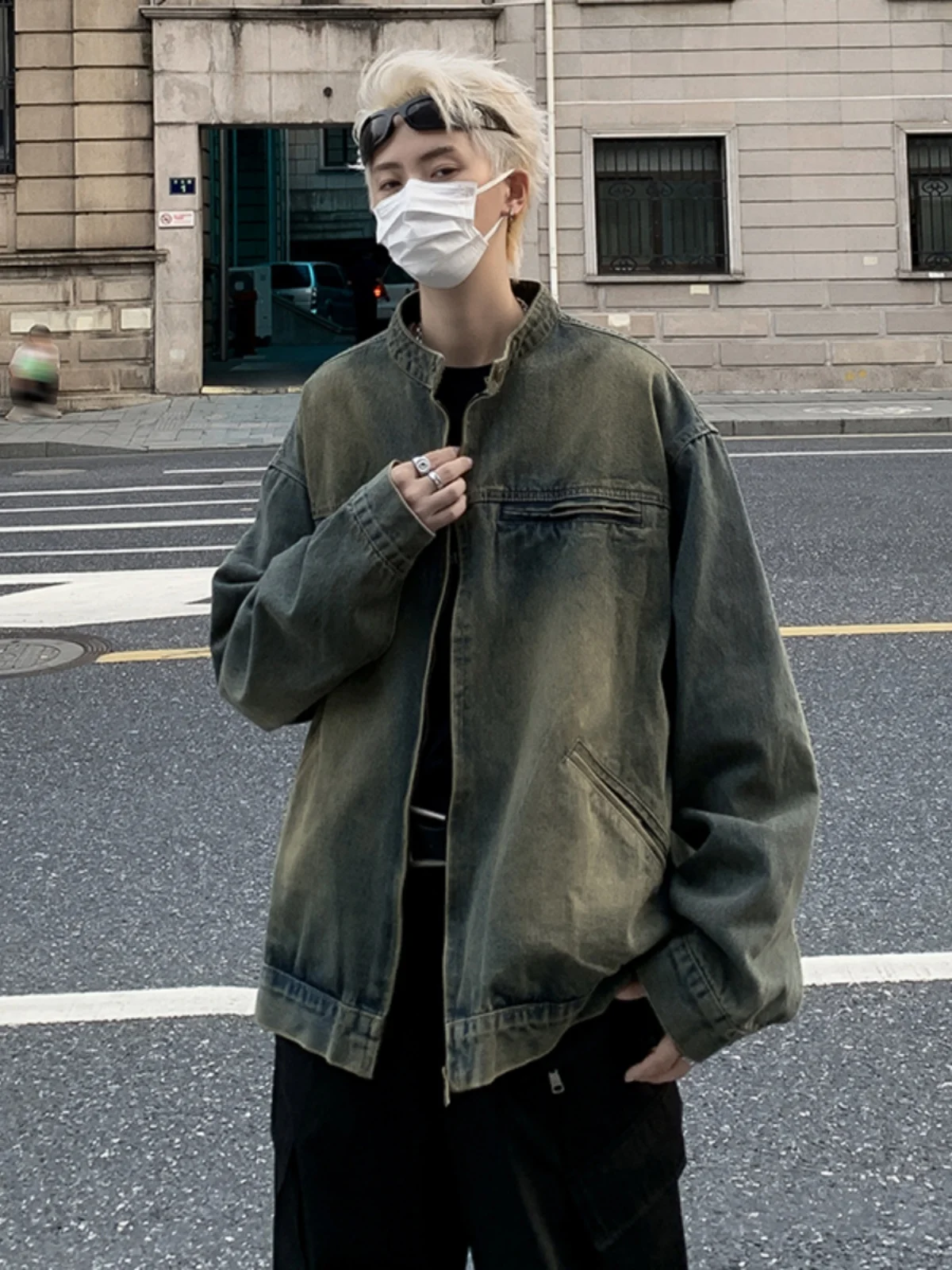 Washed Denim Jacket Men's Spring Autumn Loose Casual Jacket American Retro Style Youth Popular Pure Color Flip Collar Button up
