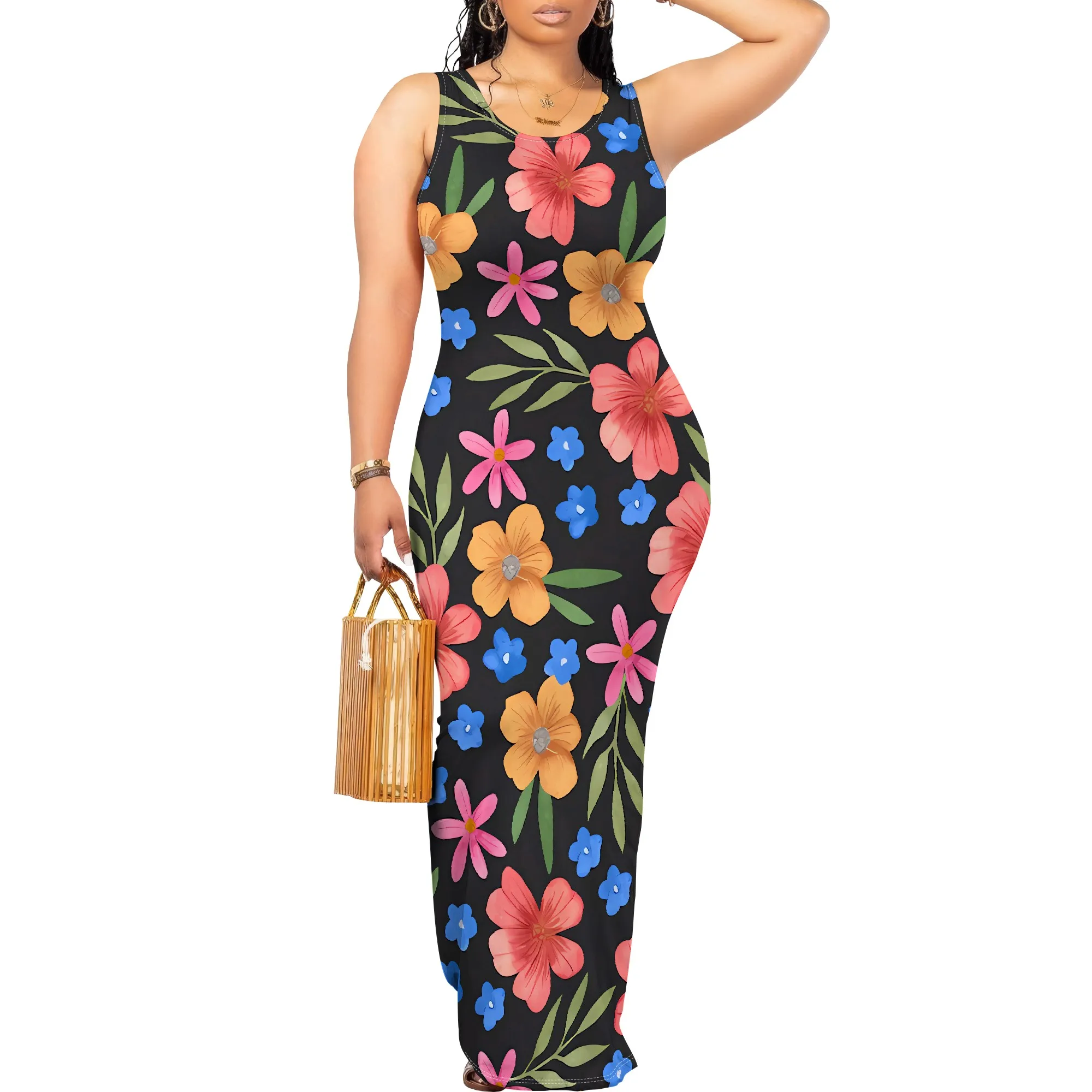 

Women's 2025 spring and summer sleeveless knee length dress with hollowed out pullover, butterfly print beach casual dress
