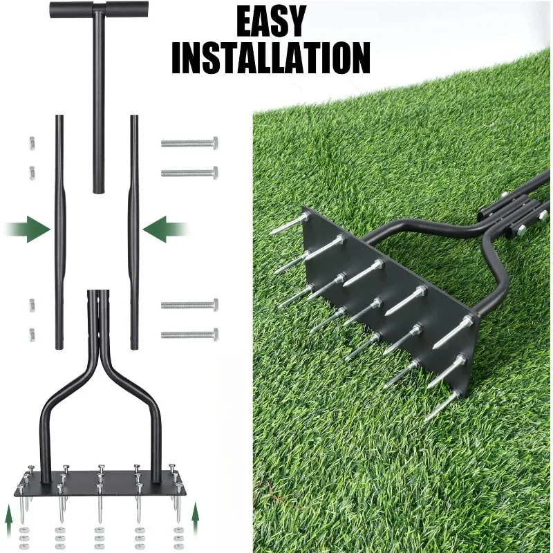 Lawn Aerator Lawn Spike Aerator Manual Tool with 15 Pieces Solid Spikes Garden Grass Aeration Soil Aerating Tool