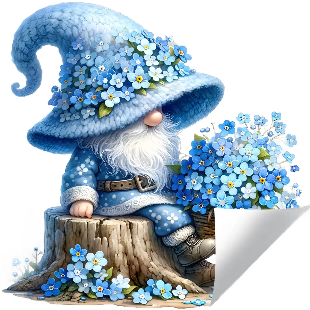Cartoon Gnome PVC Static Cling for Windows Glass Mirrors For Living Room Bedroom Decor Sticker Blue Size 38x33cm