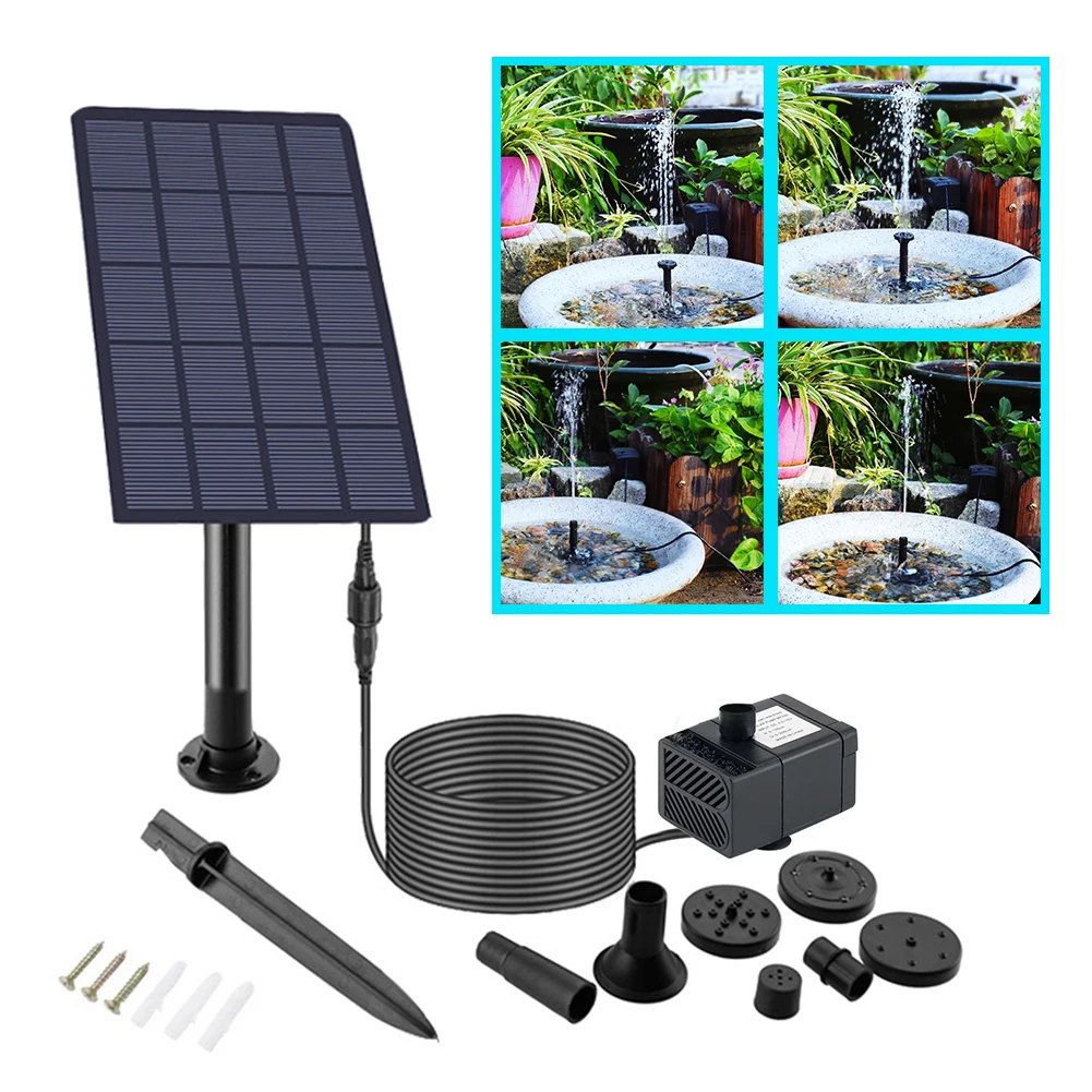 5W 5V Fountain Panel Pump 200L/h with Stake Solar Panel Water Pump Garden Decoration Energy Saving IP68 Waterproof Kits for Pool