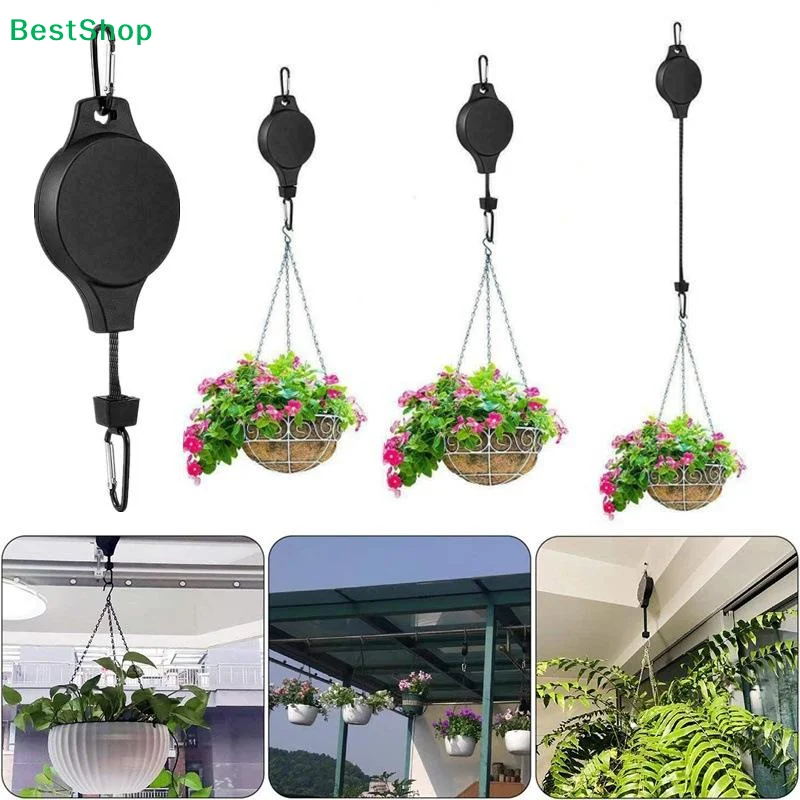 ☭Adjustable Retractable Plant Pulley Hanger Hook For Hanging Flower Baskets Garden Pots Bird Feeder Outdoor Decor