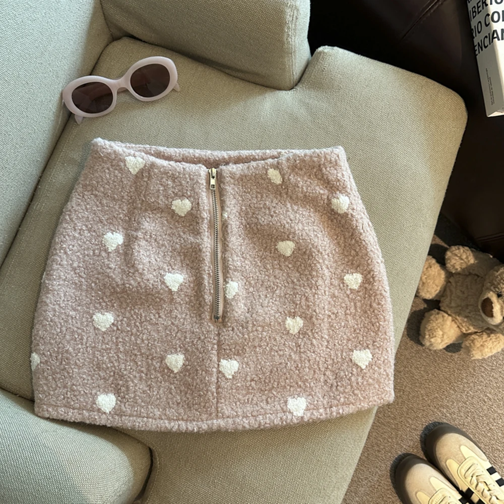 Gonna aderente in pelliccia sintetica con stampa Sweetheart Love Gonna corta chic da donna autunno inverno a trapezio a vita alta design casual da ufficio