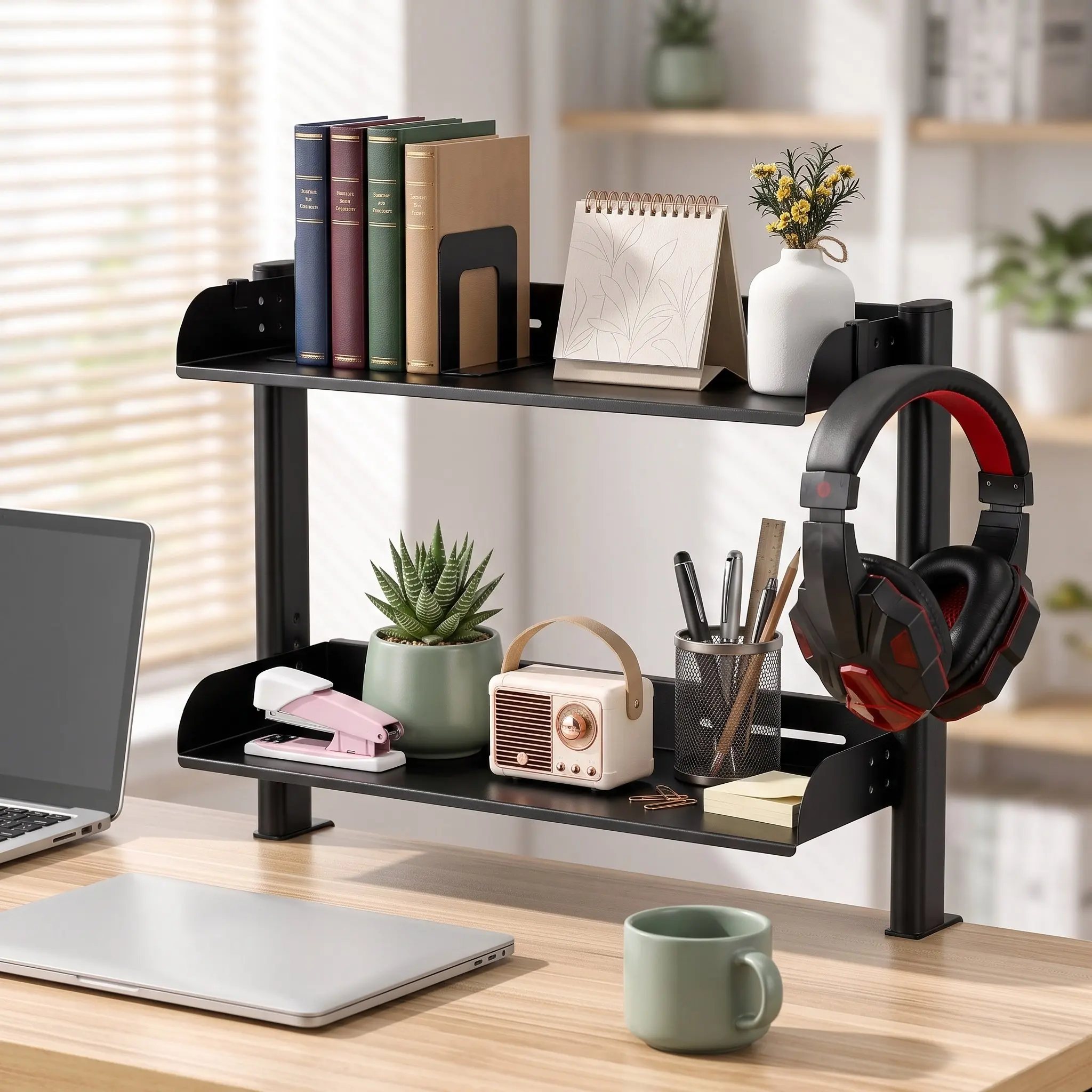 Adjustable Clamp Desk Shelf Desktop Organizer For Study Room Desk Home Organized 2-Tier Rack Space Saving Solution