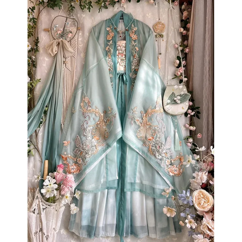 Hanfu Dress Women Ancient Chinese Embroidery Hanfu Set Female Cosplay Costume Party Outfit Summer Green Hanfu Dress  For Women