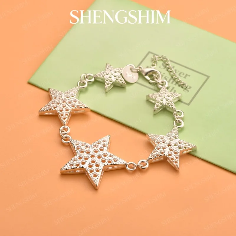 SHENGSHIM 925 Sterling Silver Openwork Star Bracelet Bangle For Women Girls Fashion Jewelry Birthdays Gift Party Engagements