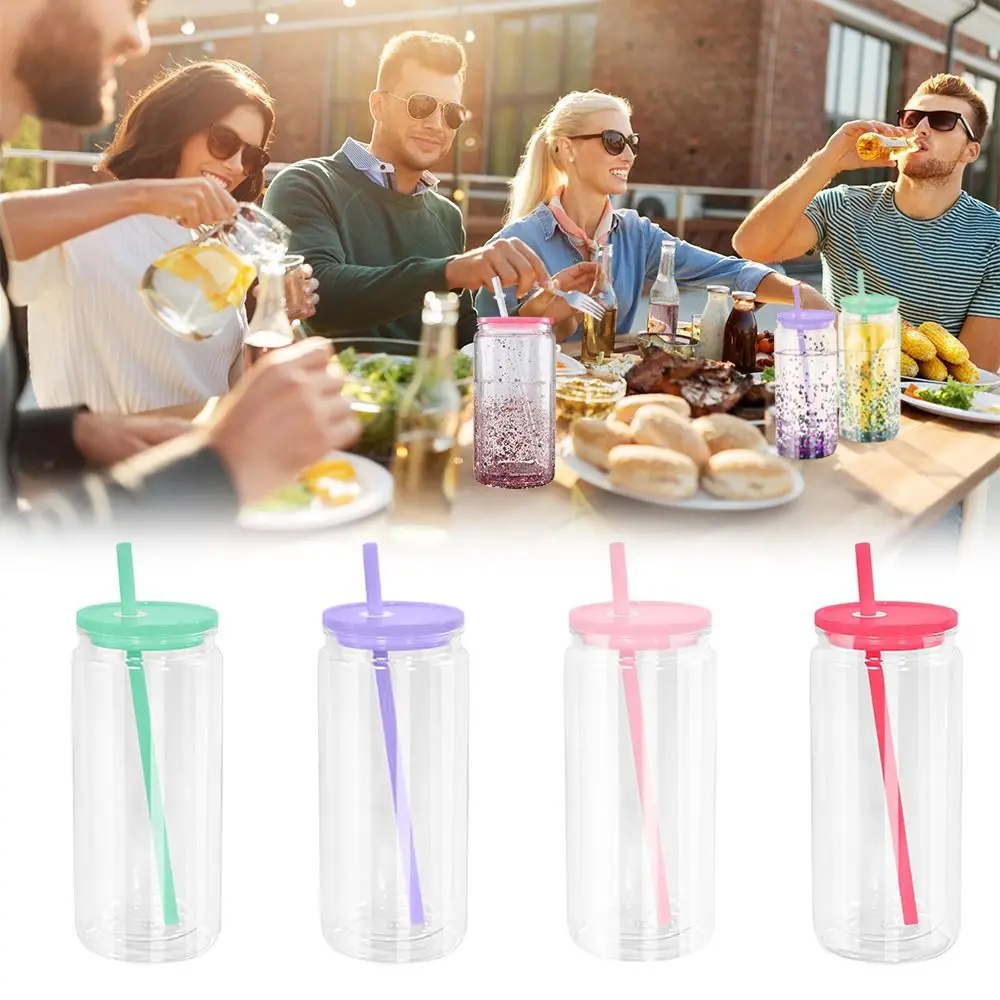 

NEW Acrylic Mason Jar Cups Pre Drilled Hole Leak Proof Water Bottles 16 oz Capacity Snow Globe Tumbler Wedding Party