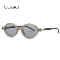 SO&EI Oval Double Color Women Fashion Sunglasses Shades UV400 Vintage Light Gray Men Rivets Sun Glasses