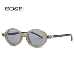SO & EI-gafas de sol ovaladas de doble Color para mujer y hombre, lentes con remaches, Color gris claro, UV400