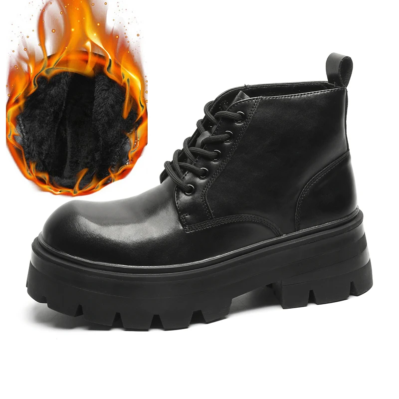 

Men Black High Top Boots PU Thick Sole Trendy Comfortable Sizes 38-46
