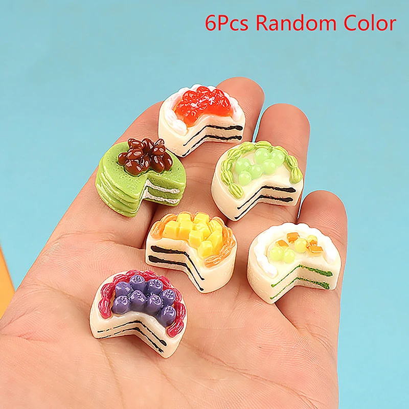 6Pcs 1:12 Dollhouse Miniature Fruit Cake Model Blueberry Strawberry Mango Cake Ornament Food Decor Toy Doll House Accessories