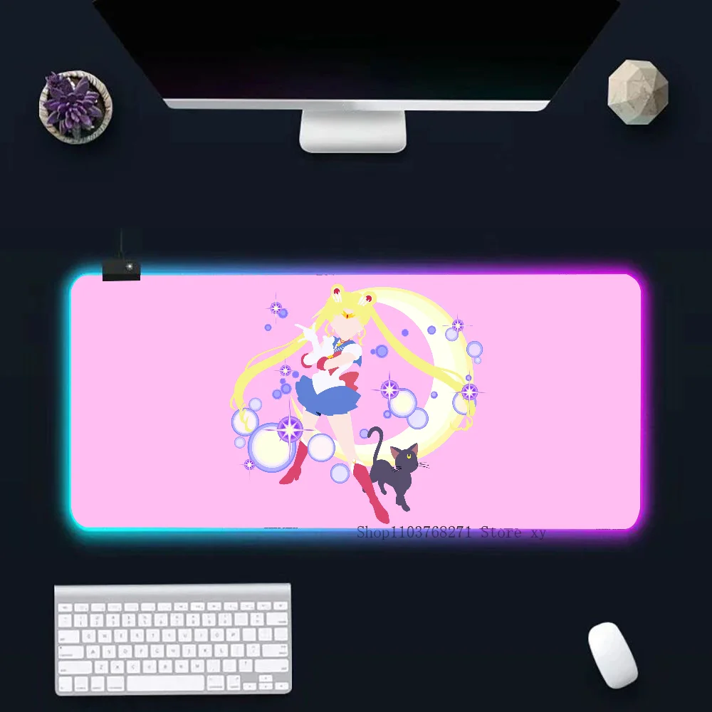 Anime S-Sailor Girl Cute M-Moon Mousepad XXL RGB Gaming Mouse Pads HD Black Gamer Accessories Large LED