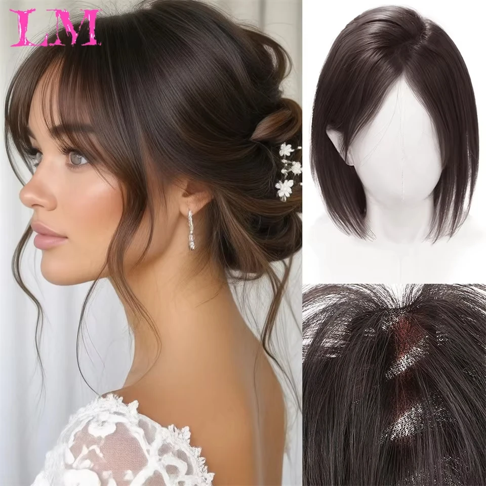 LM Natural Human Hair Bangs Side Fringe for Women 3D Middle Part False Bangs Clip-in Extensions Invisible Hairpieces