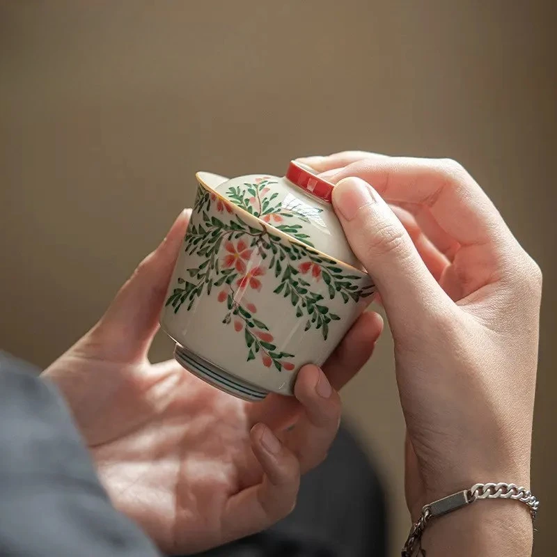 

120/130ml hand-painted Lingxiao flower Tea Tureen underglaze color ceramic kung fu tea set bubble Gaiwan household literati cups