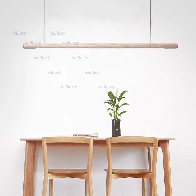 Walnut Wood Long Tube LED Pendant Lamp Cylindrical Office Hotel Villa Counter 120cm Ceiling Chandelier Suspension Hanging Light