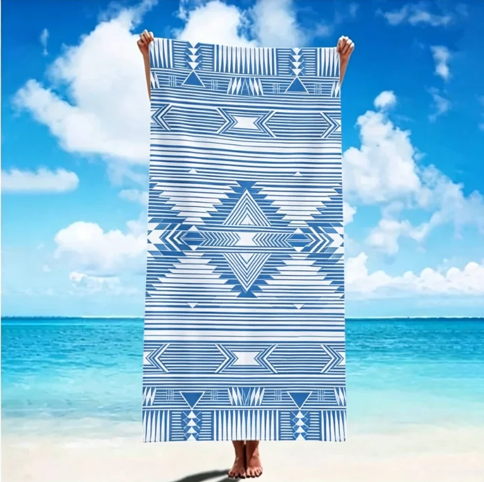 Aztec Geometric Beach Towel, Microfiber Sand Free Quick Dry, Boho Tribal Pattern, Soft Absorbent