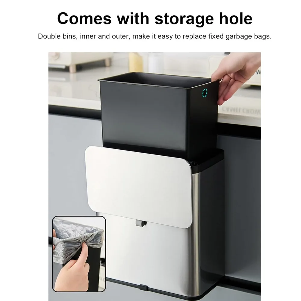 With Lid Stainless Steel Trash Can Silver 3 Liter Kitchen Compost Bin Hanging Design Under Sink Trash Can Under Sink Storage