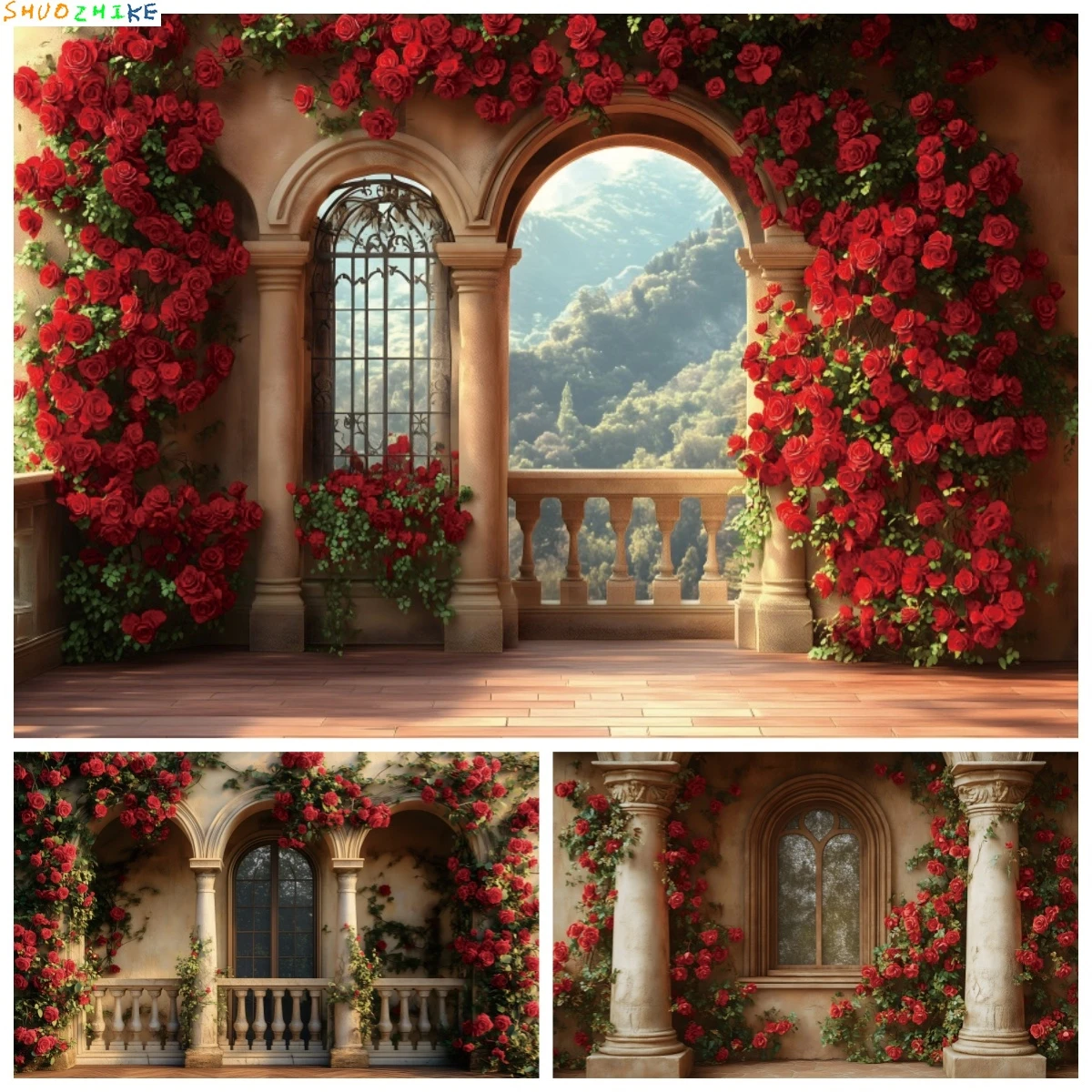 

Valentine's Day Photography Backdrop Retro European Court Castle Spring Scene Flowers Pregnant Woman Wedding Portrait Background