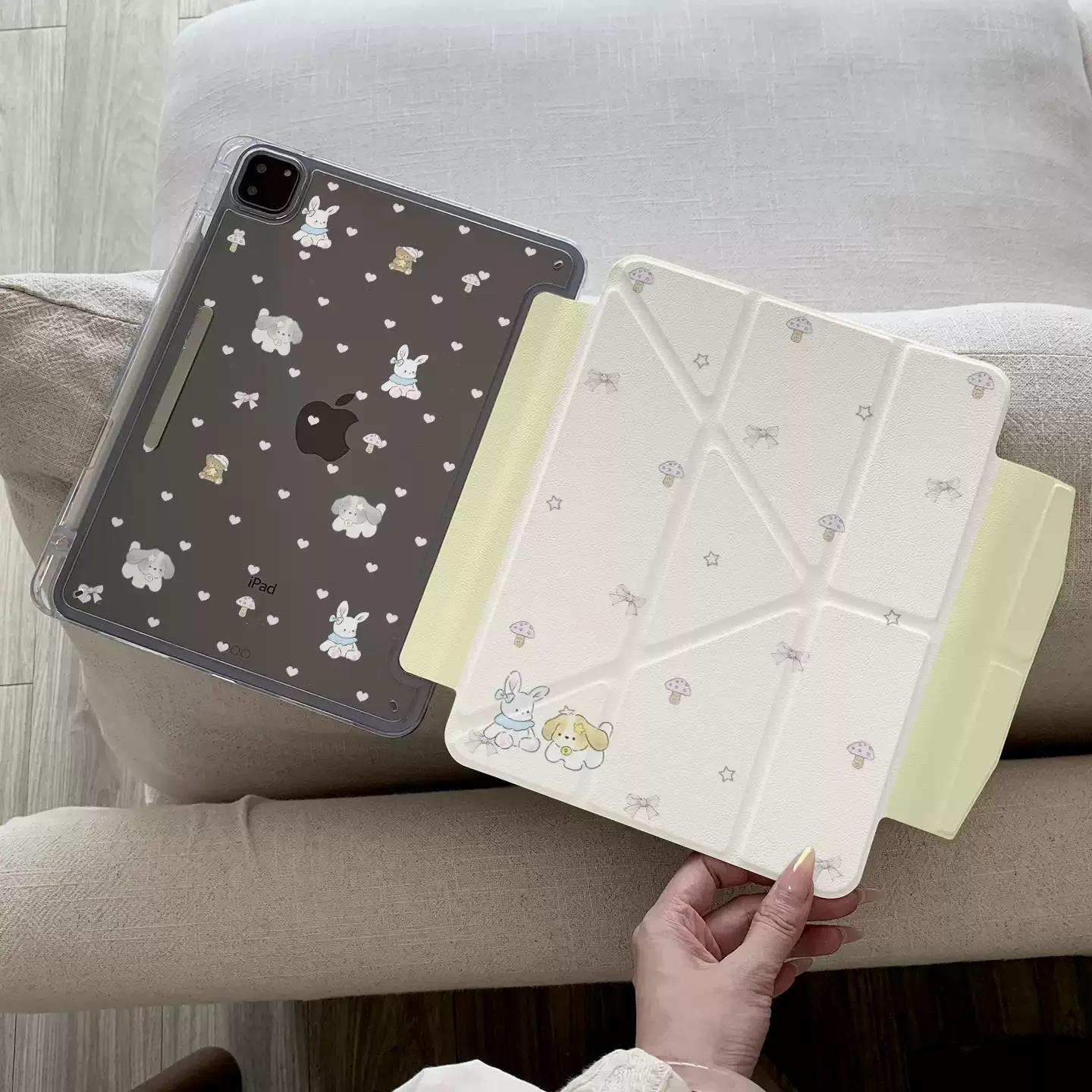 Korean Rabbit Puppy Love Table Case For iPad Pro 11 12.9 13 M2 M3 M4 M5 Shell 8.3 9.7 10.2 5/6/7/8/9/10/11th Air 3 4 5 6 7 Cover