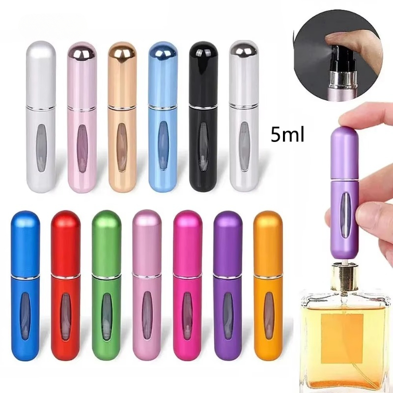  5ml/pcs Refillable Metal Perfume Bottle with Spray Fragrance Pump Portable Travel Cosmetic Container Mini Spray Atomizer Bottle 